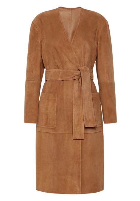 Max Mara Studio Spolverino Mstportici in Pelle Scamosciata Cammello Donna Max Mara Studio | SOPRABITI | 2626476011600002